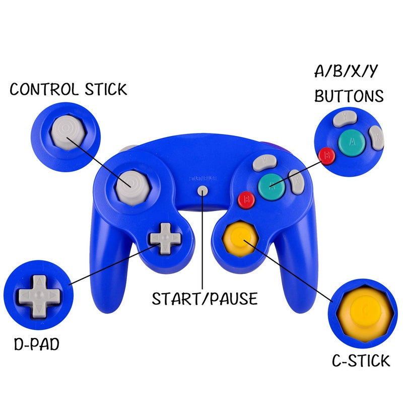 ONE250 2 Pack Classic Shock Joypad Wired Controller, Compatible with Wii NGC Gamecube Game Cube (Blue & Pink) - Image 2